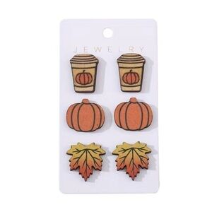 NEW Autumn Fall Harvest Pumpkin Coffee Maple Wooden Earrings